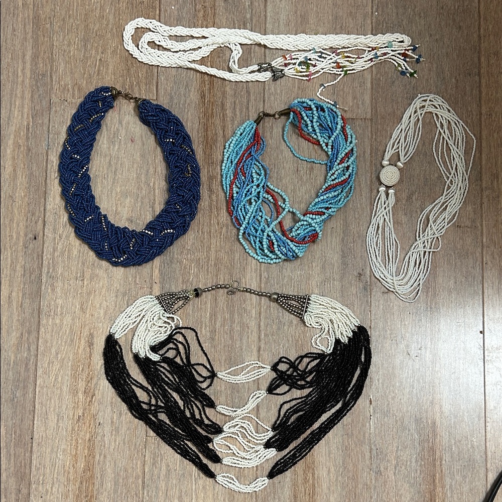 Elegant Beaded Necklace Set of 7- Black, Blue, White for beaded necklace lovers